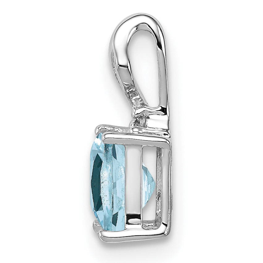 Sterlingsilber Rhodiniert Diamant. & Aquamarin Quadratisch Anhänger