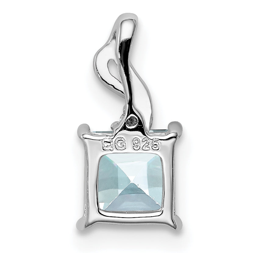 Sterlingsilber Rhodiniert Diamant. & Aquamarin Quadratisch Anhänger
