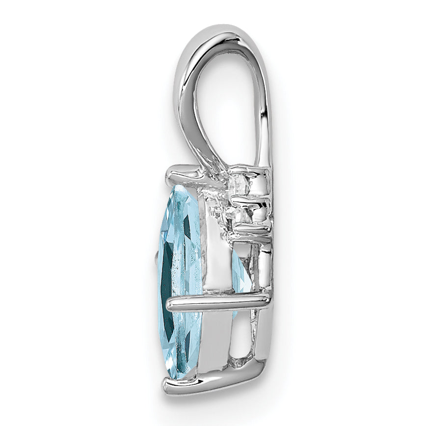 Sterlingsilber Rhodiniert Diamant. & Aquamarin Quadratisch Anhänger