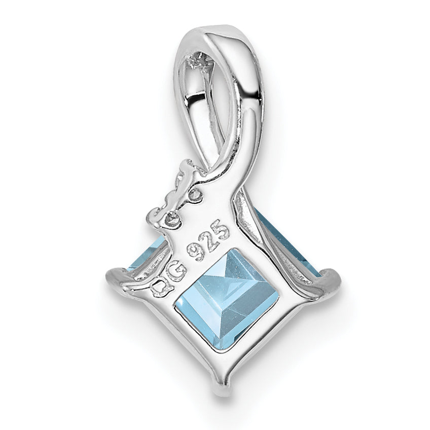 Sterlingsilber Rhodiniert Diamant. & Aquamarin Quadratisch Anhänger