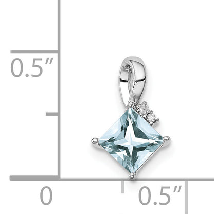 Sterlingsilber Rhodiniert Diamant. & Aquamarin Quadratisch Anhänger