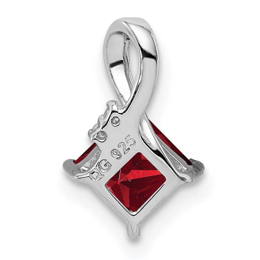 Sterlingsilber Rhodiniert Diamant & Granat Quadratisch Anhänger