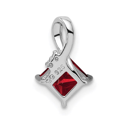 Sterlingsilber Rhodiniert Diamant & Granat Quadratisch Anhänger
