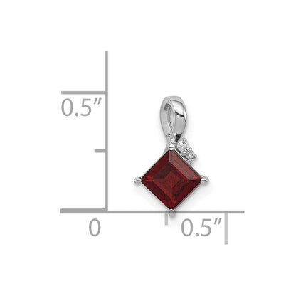 Sterlingsilber Rhodiniert Diamant & Granat Quadratisch Anhänger