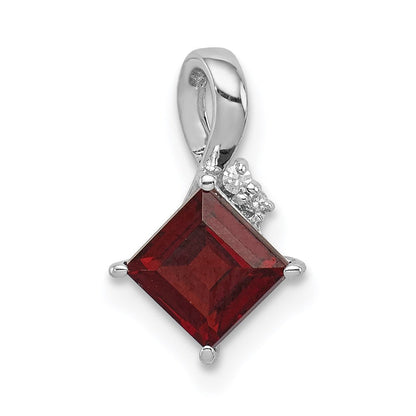 Sterlingsilber Rhodiniert Diamant & Granat Quadratisch Anhänger