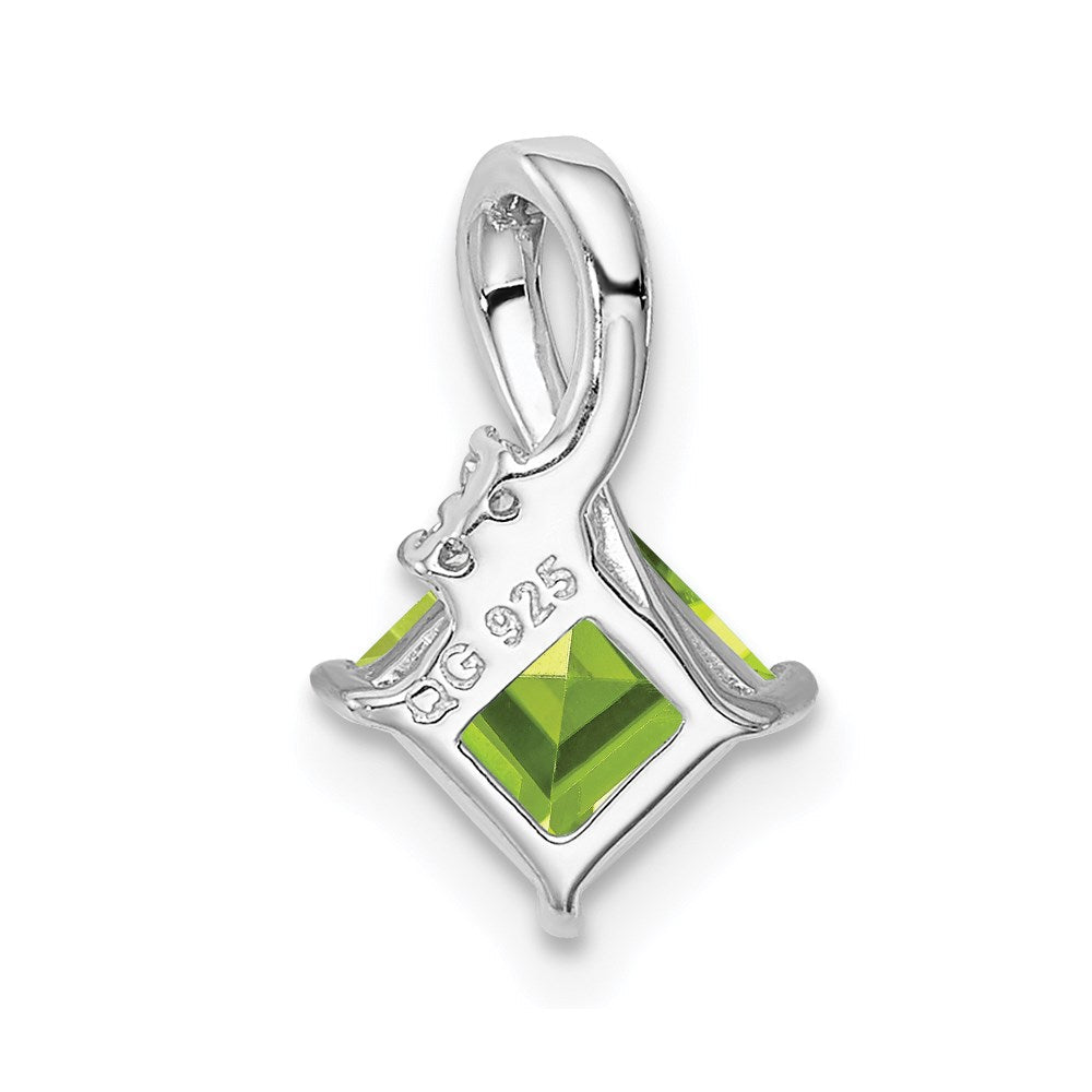 Sterlingsilber Rhodiniert Diamant und Peridot Quadratisch Anhänger