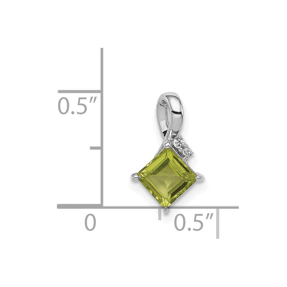 Sterlingsilber Rhodiniert Diamant und Peridot Quadratisch Anhänger