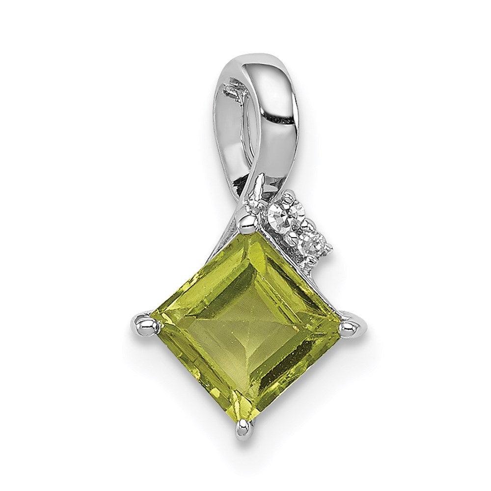 Sterlingsilber Rhodiniert Diamant und Peridot Quadratisch Anhänger
