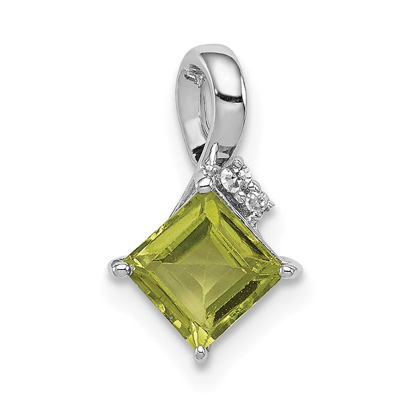 Sterlingsilber Rhodiniert Diamant und Peridot Quadratisch Anhänger