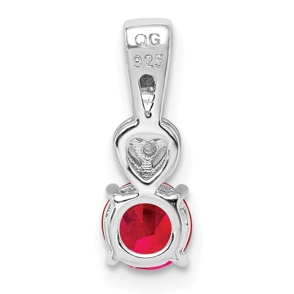 Sterlingsilber Rhodiniert Diamant & Rubin Rund Anhänger