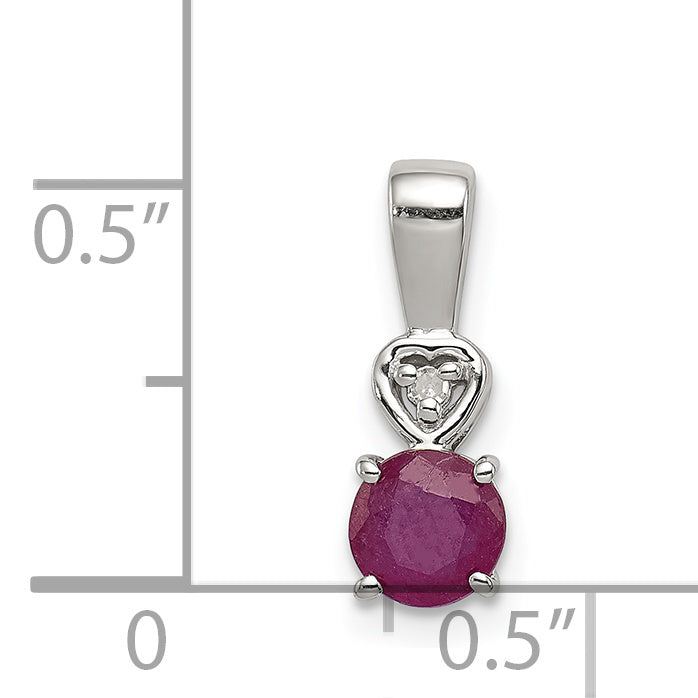 Sterlingsilber Rhodiniert Diamant & Rubin Rund Anhänger