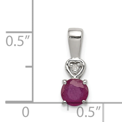 Sterlingsilber Rhodiniert Diamant & Rubin Rund Anhänger