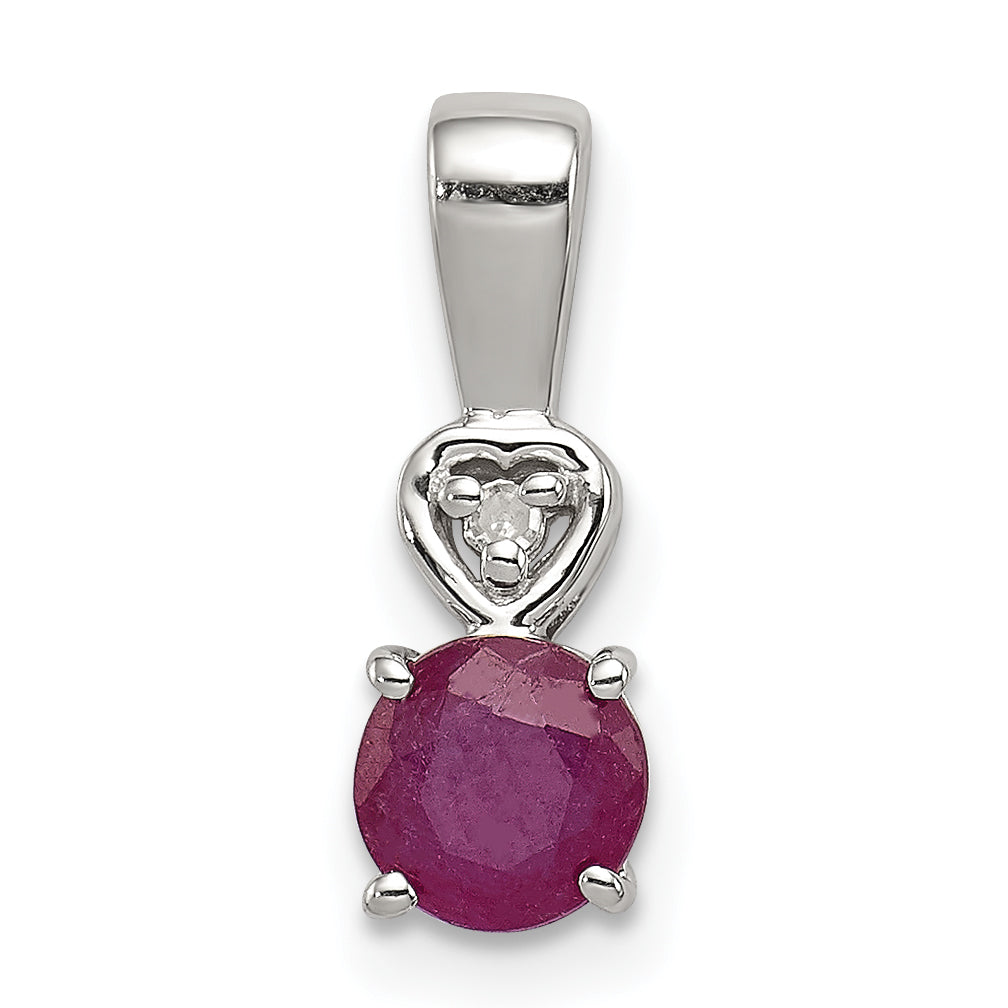 Sterlingsilber Rhodiniert Diamant & Rubin Rund Anhänger