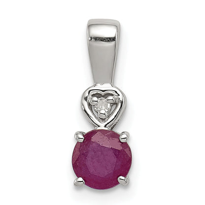Sterlingsilber Rhodiniert Diamant & Rubin Rund Anhänger