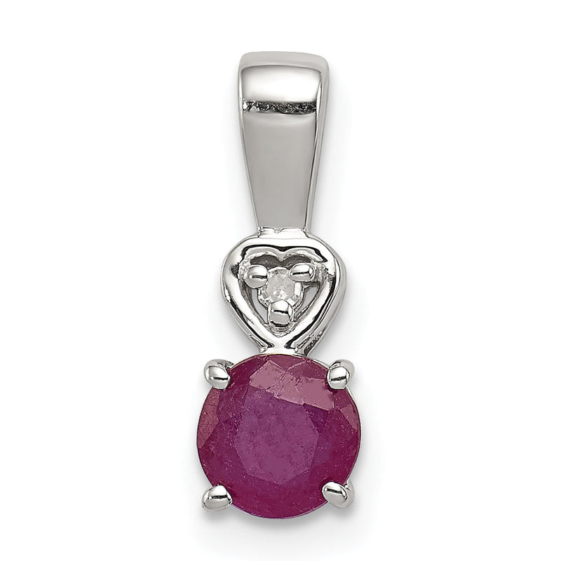 Sterlingsilber Rhodiniert Diamant & Rubin Rund Anhänger