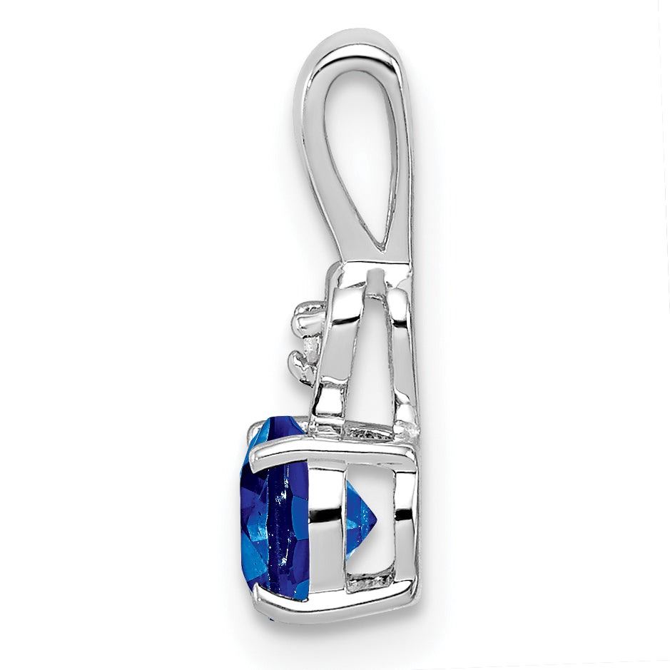 Sterlingsilber Rhodiniert Diamant & Saphir Rund Anhänger