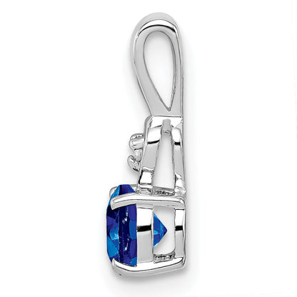 Sterlingsilber Rhodiniert Diamant & Saphir Rund Anhänger