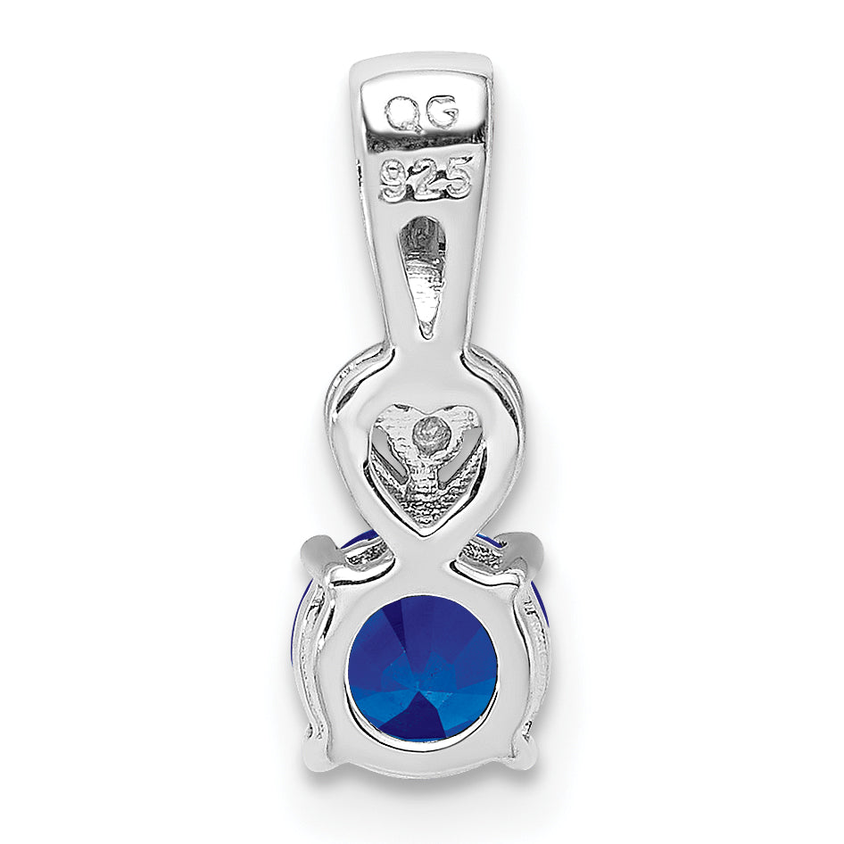 Sterlingsilber Rhodiniert Diamant & Saphir Rund Anhänger