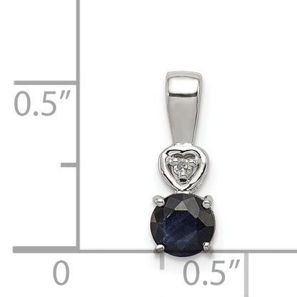 Sterlingsilber Rhodiniert Diamant & Saphir Rund Anhänger