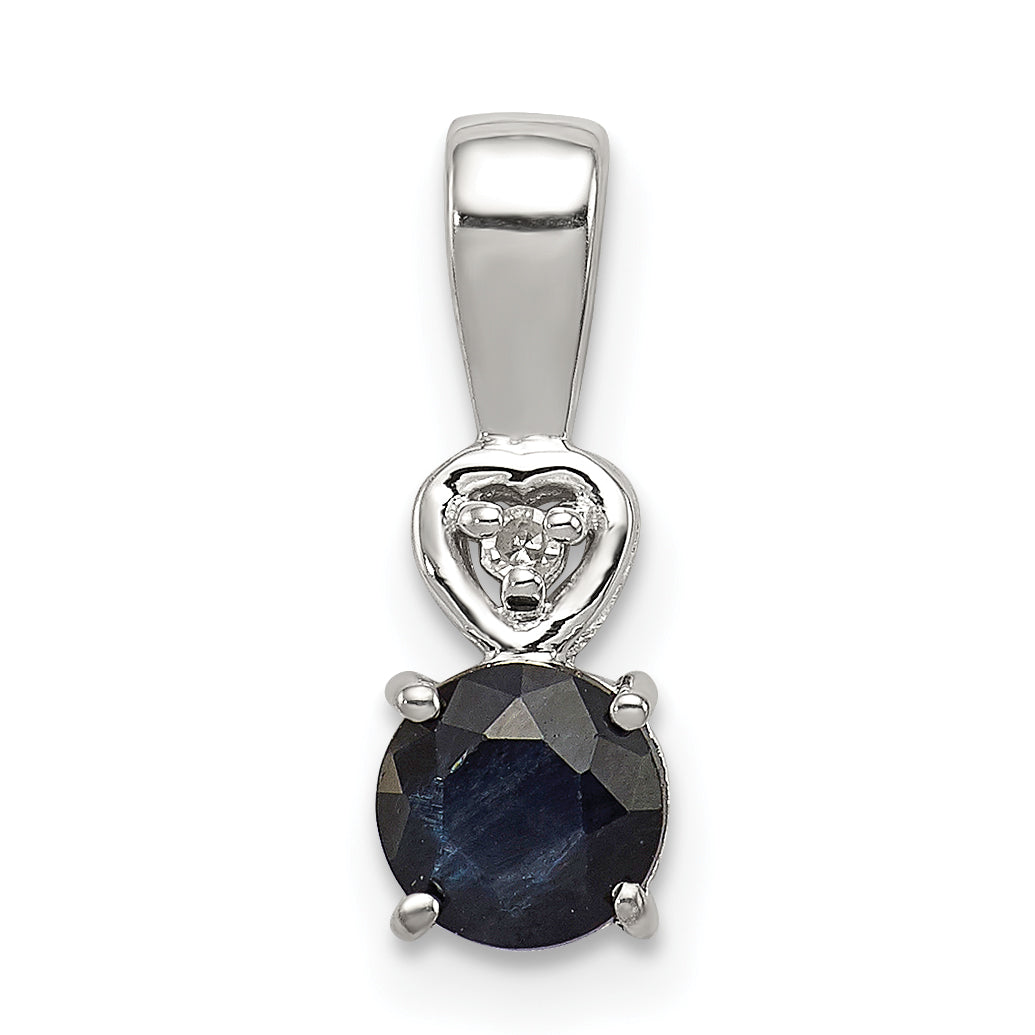 Sterlingsilber Rhodiniert Diamant & Saphir Rund Anhänger