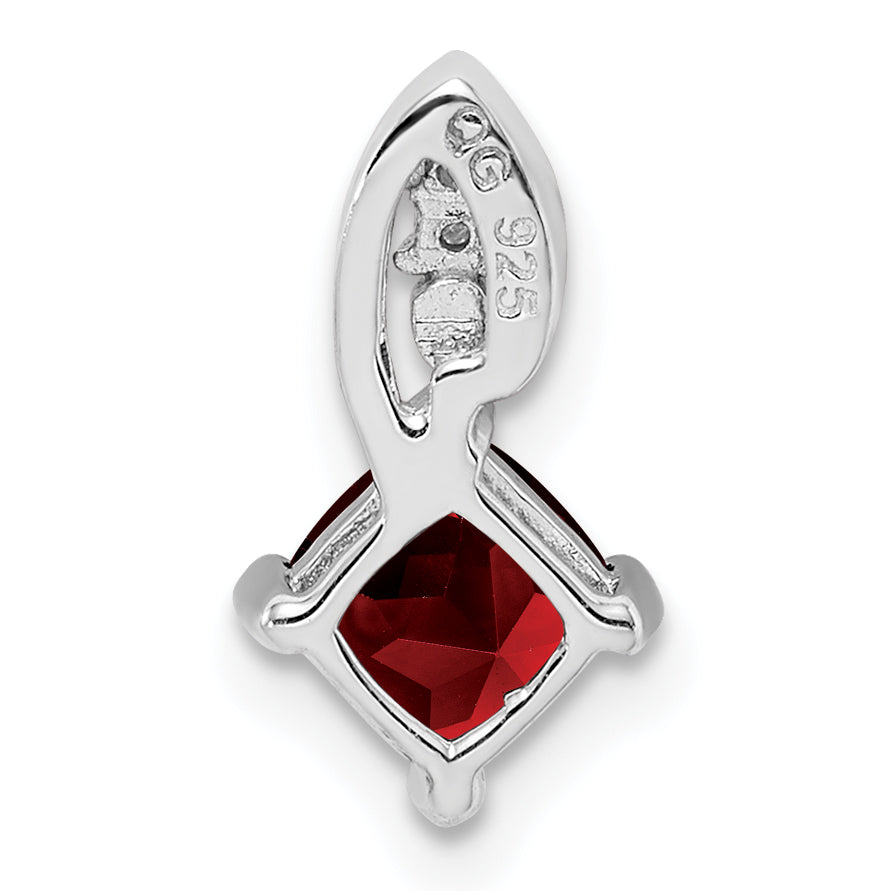 Sterlingsilber Rhodiniert Diamant & Granat Quadratisch Anhänger