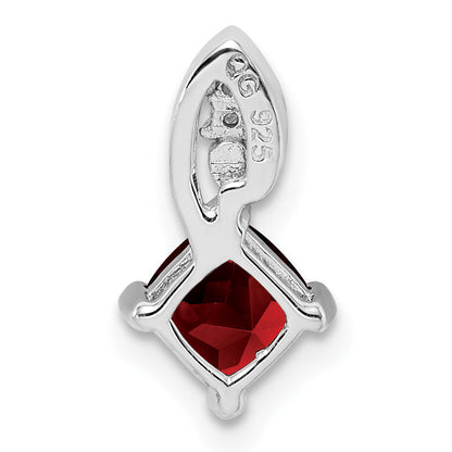 Sterlingsilber Rhodiniert Diamant & Granat Quadratisch Anhänger