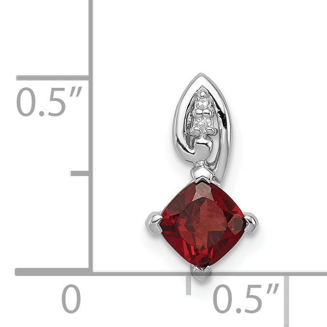 Sterlingsilber Rhodiniert Diamant & Granat Quadratisch Anhänger