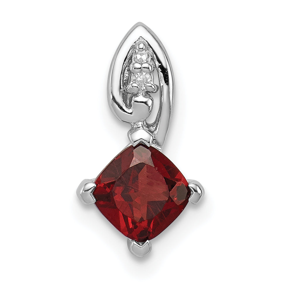 Sterlingsilber Rhodiniert Diamant & Granat Quadratisch Anhänger