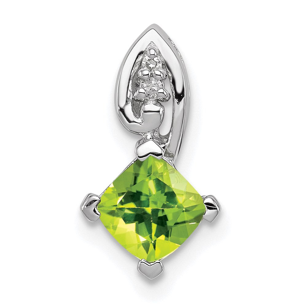 Sterlingsilber Rhodiniert Diamant und Peridot Quadratisch Anhänger