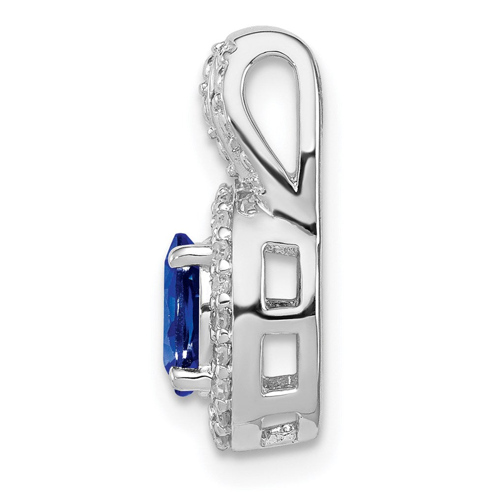 Sterlingsilber Rhodiniert Diamant & Saphir Oval Anhänger