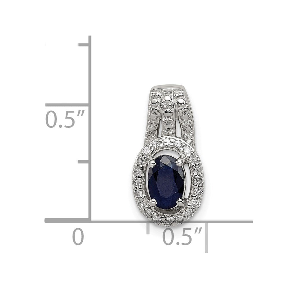 Sterlingsilber Rhodiniert Diamant & Saphir Oval Anhänger