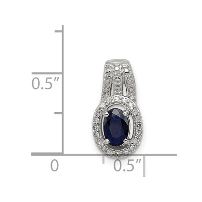 Sterlingsilber Rhodiniert Diamant & Saphir Oval Anhänger