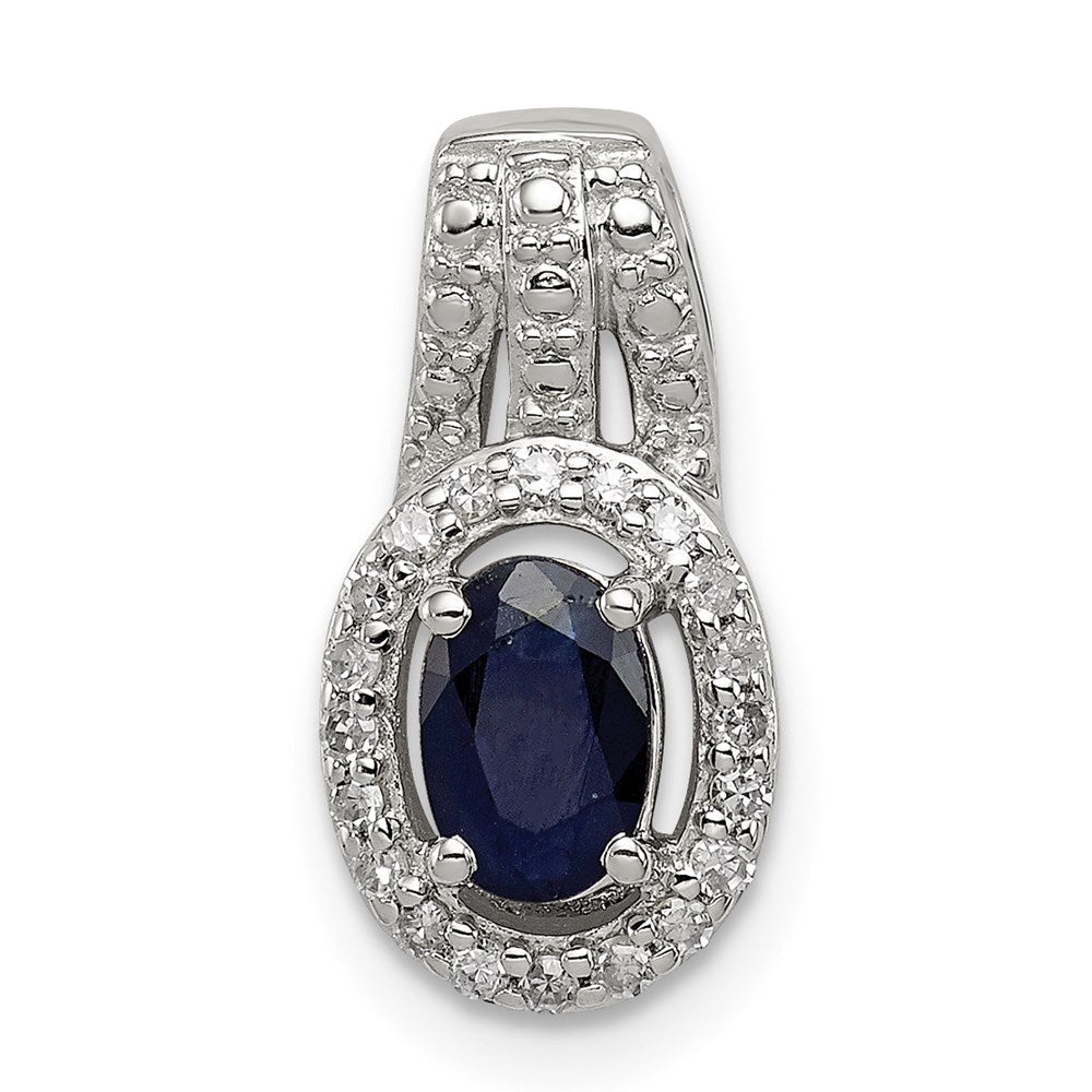 Sterlingsilber Rhodiniert Diamant & Saphir Oval Anhänger