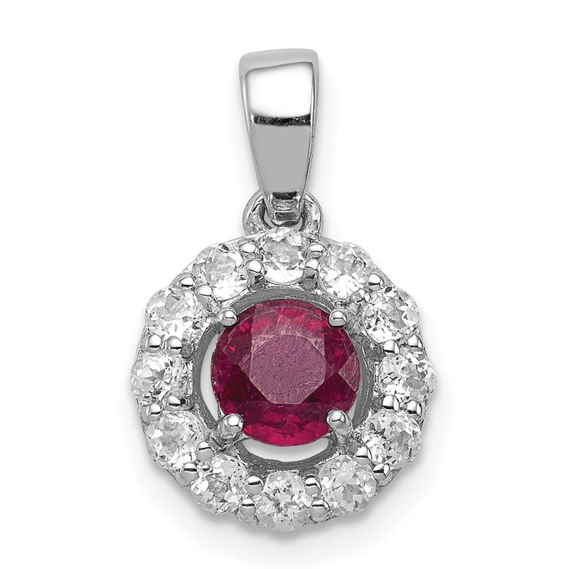 Anhänger aus rhodiniertem Sterlingsilber mit weißem Topas und glasgefülltem Rubin