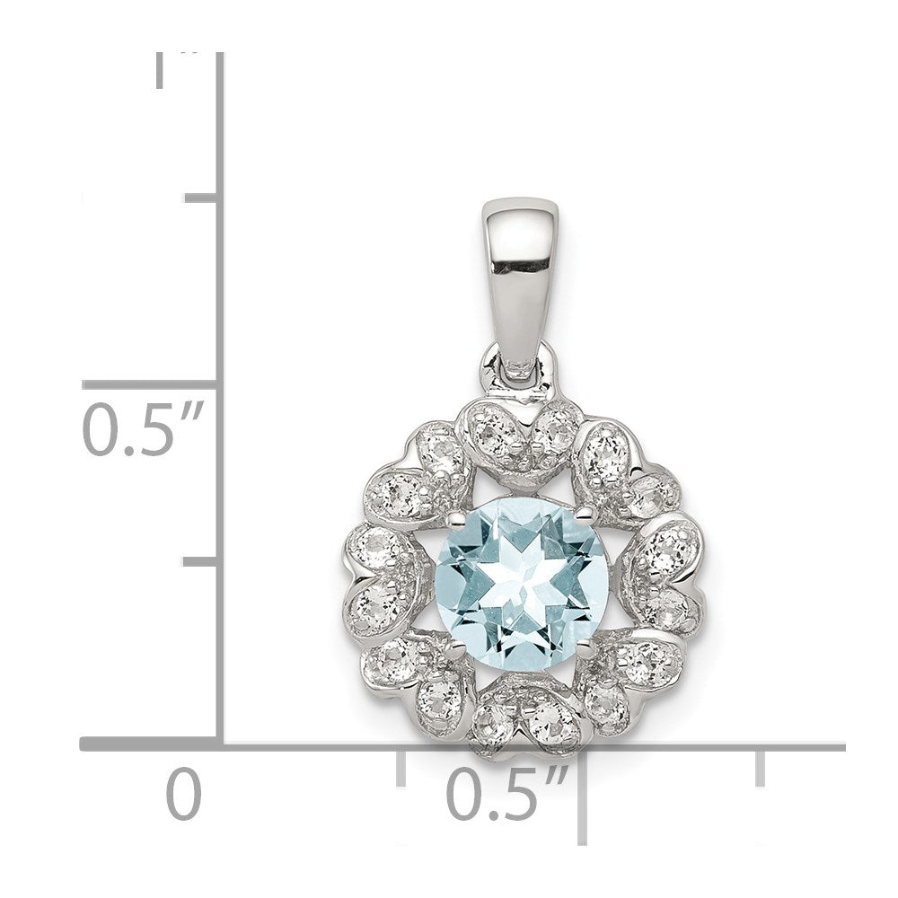 Sterlingsilber Rhodiniert Weiß Topas Aquamarin Anhänger