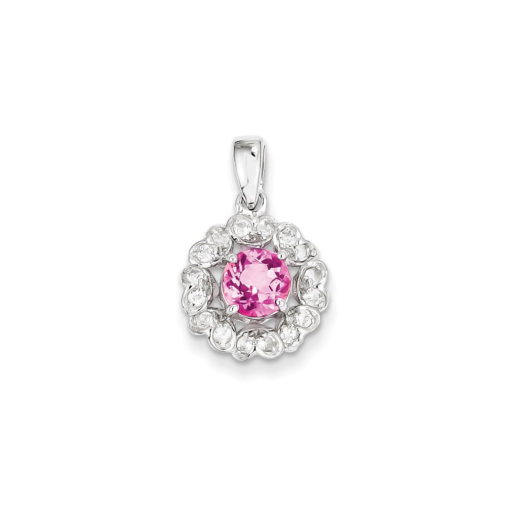 Sterlingsilber Rhodiniert Weiß Topas & Rosa Turmalin Anhänger