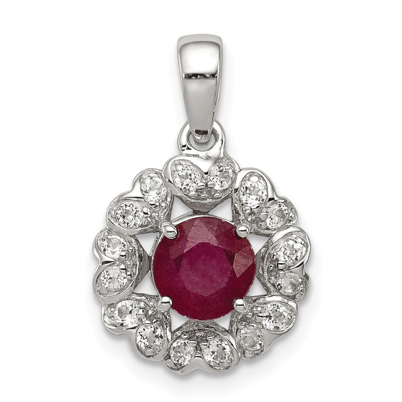 Sterlingsilber Rhodiniert Weiß Topas & Rubin Anhänger