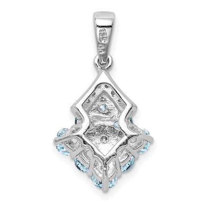 Sterlingsilber Rhodiniert Diamant & Aquamarin Anhänger
