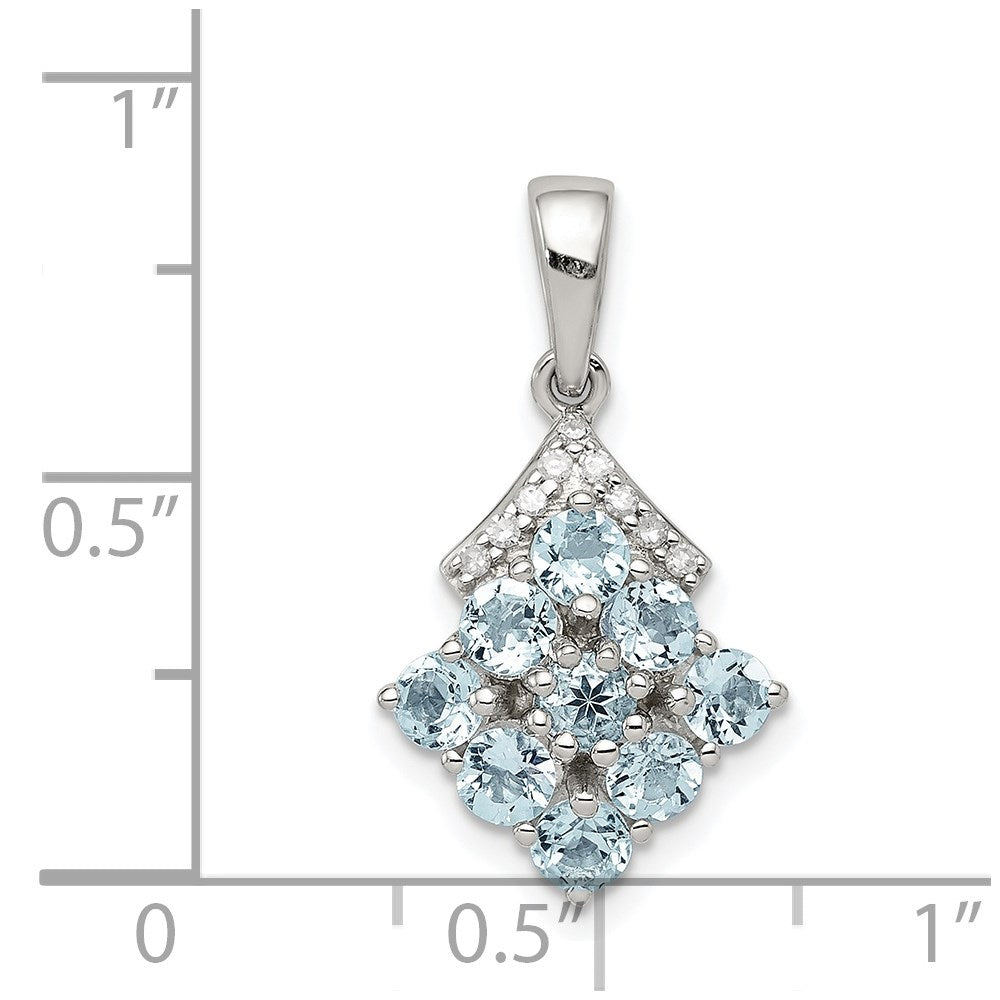 Sterlingsilber Rhodiniert Diamant & Aquamarin Anhänger