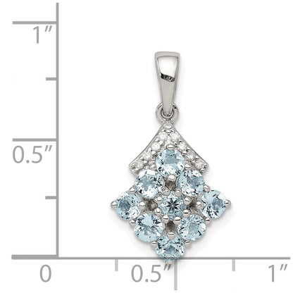 Sterlingsilber Rhodiniert Diamant & Aquamarin Anhänger