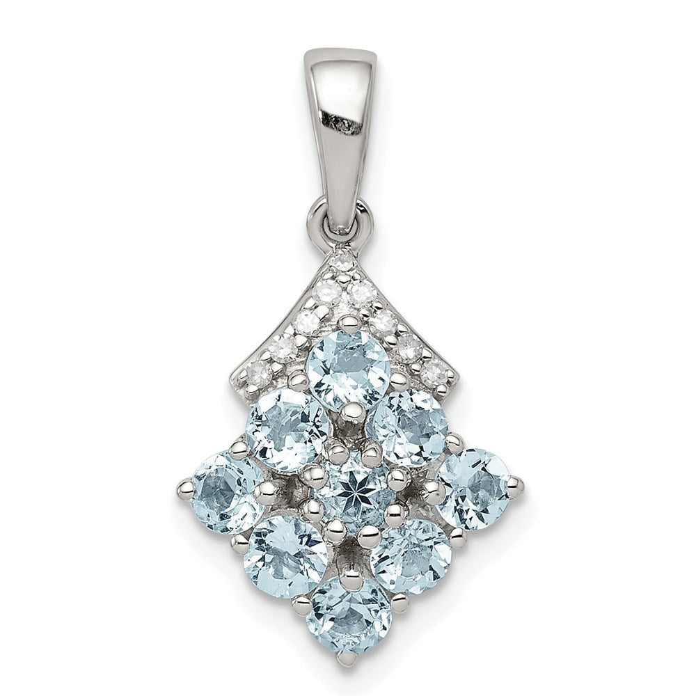 Sterlingsilber Rhodiniert Diamant & Aquamarin Anhänger