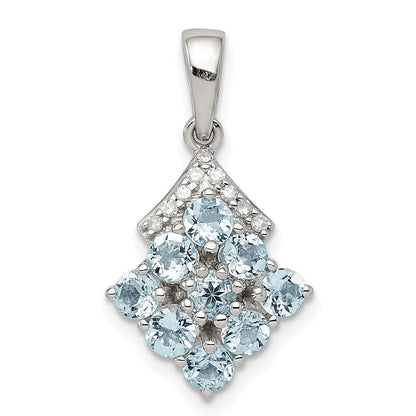 Sterlingsilber Rhodiniert Diamant & Aquamarin Anhänger