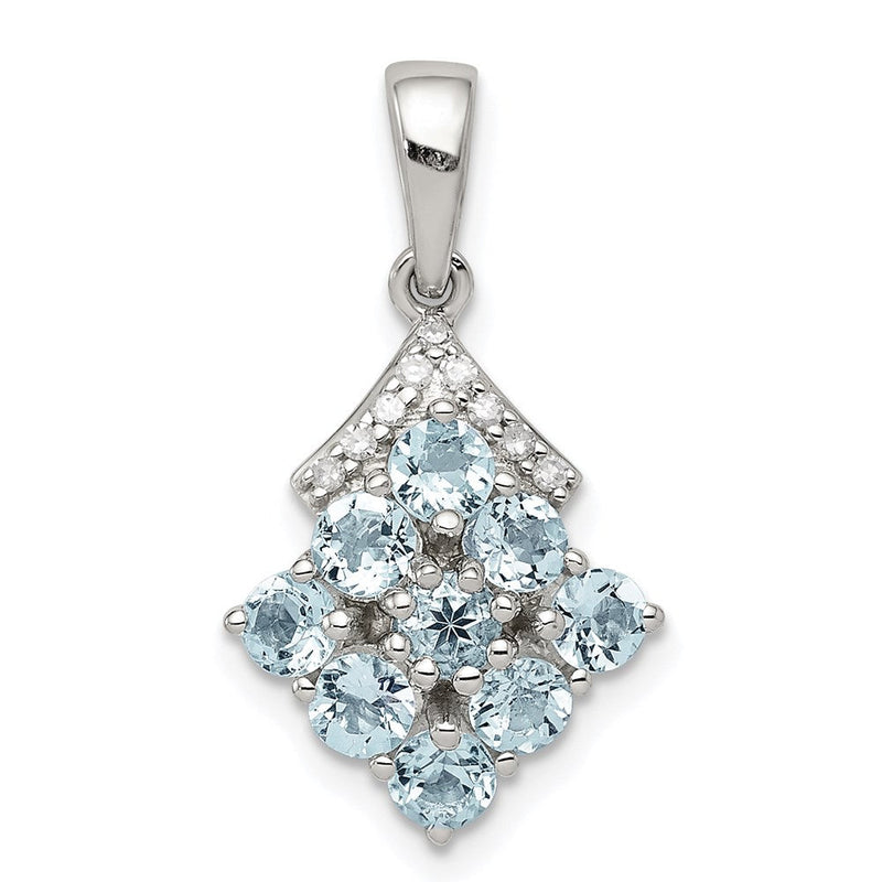 Sterlingsilber Rhodiniert Diamant & Aquamarin Anhänger
