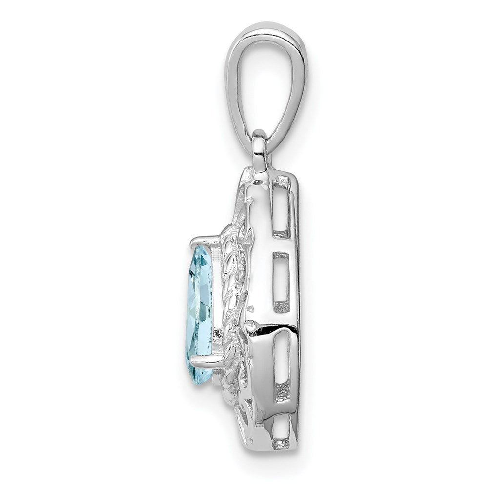 Sterlingsilber Rhodiniert Aquamarin Tropfen Anhänger