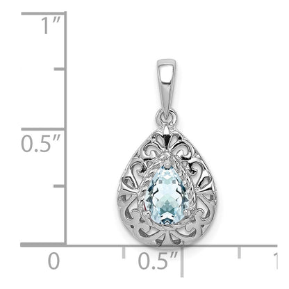 Sterlingsilber Rhodiniert Aquamarin Tropfen Anhänger