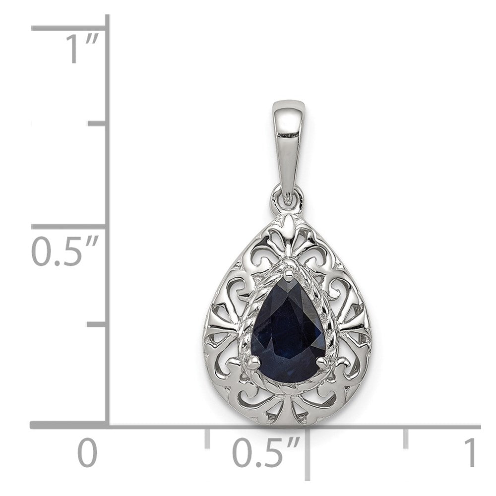 Sterlingsilber Rhodiniert Saphir Tropfen Anhänger