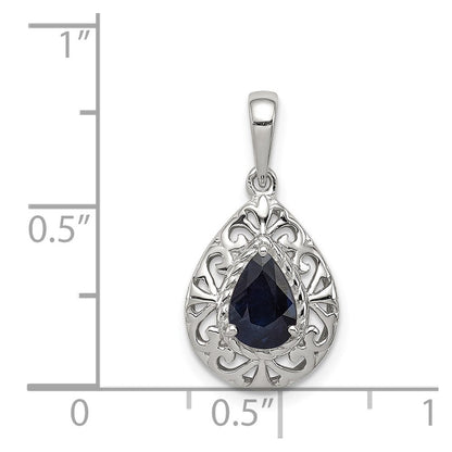 Sterlingsilber Rhodiniert Saphir Tropfen Anhänger