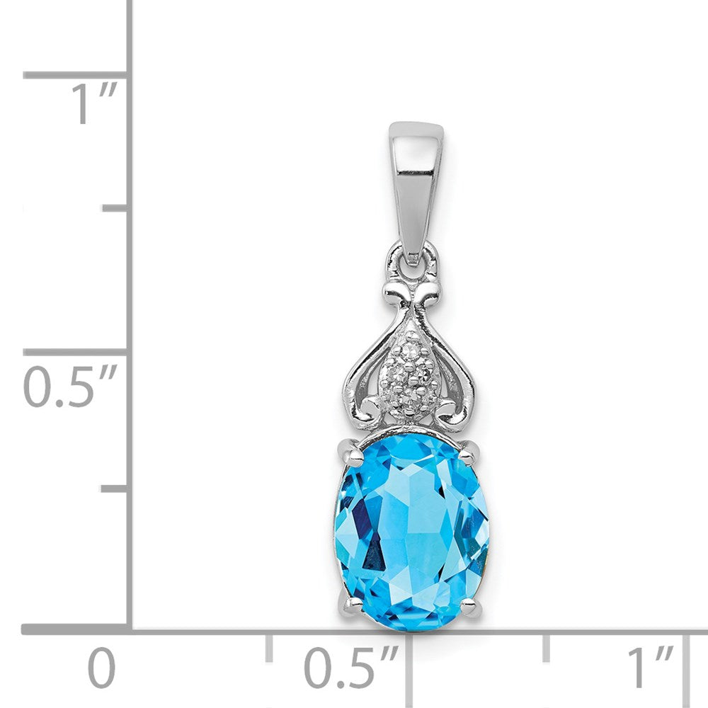 Rhodinierter Sterlingsilber-Anhänger mit Diamant und blauem Topas
