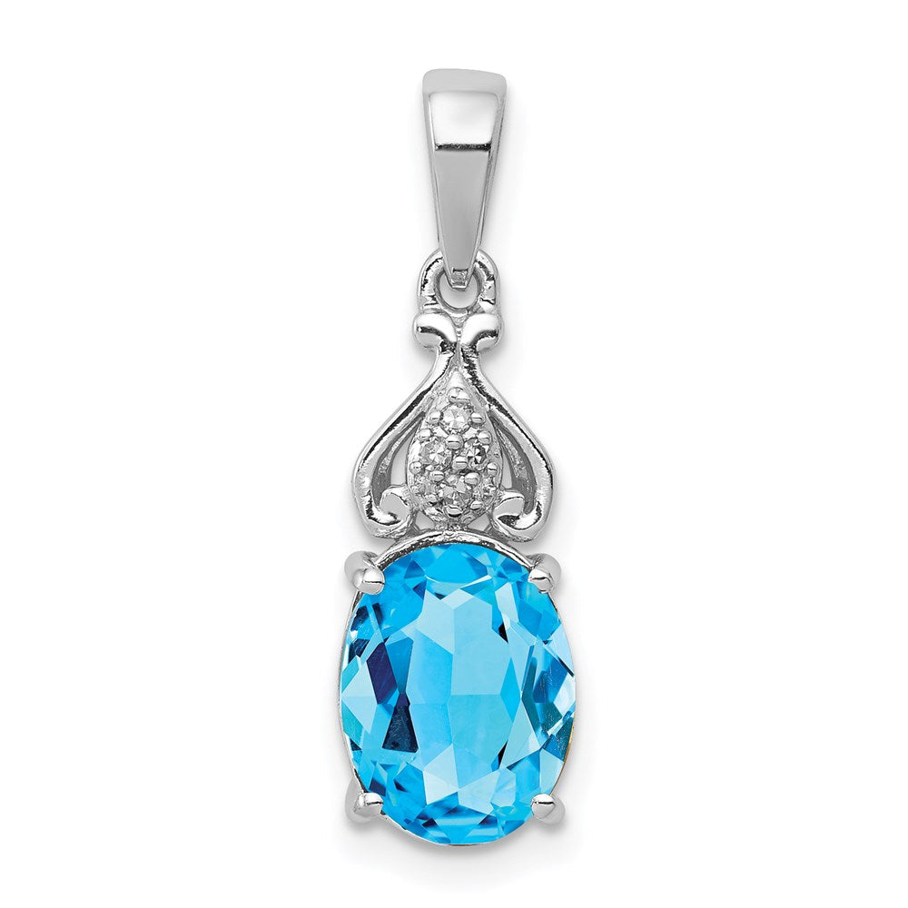 Rhodinierter Sterlingsilber-Anhänger mit Diamant und blauem Topas