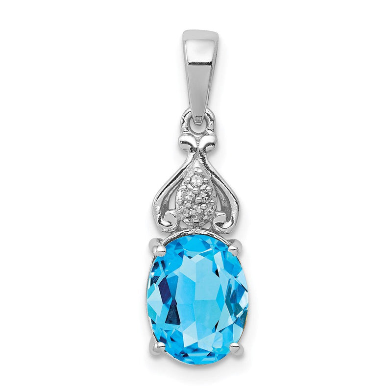 Rhodinierter Sterlingsilber-Anhänger mit Diamant und blauem Topas
